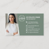 グリーンモダンプロフェッショナルQRコード写真ロゴ 名刺 (正面)