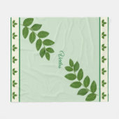 グリーンモダンベイ葉 フリースブランケット (正面(横))