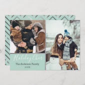 グリーンモダンホリデー応援フェイクシルバーフォト シーズンカード (正面/裏面)