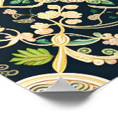 グリーンモダンホワイトフローライラストレーション ポスター (角)