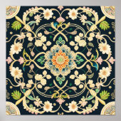 グリーンモダンホワイトフローライラストレーション ポスター (正面)