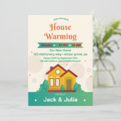 グリーンモダンホワイト引っ越し祝いパーティーパーティの招待状 招待状 (スタンド正面)