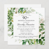 グリーンモダンボタニカル90番誕生日招待状 招待状 (正面/裏面)
