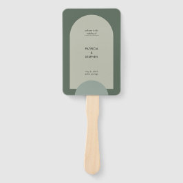 グリーンモダンボホアーチジオメトリック結婚式 プログラム ハンドファン