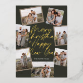 グリーンモダンボホ8フォトコラージクリスマス 箔シーズンカード (正面)