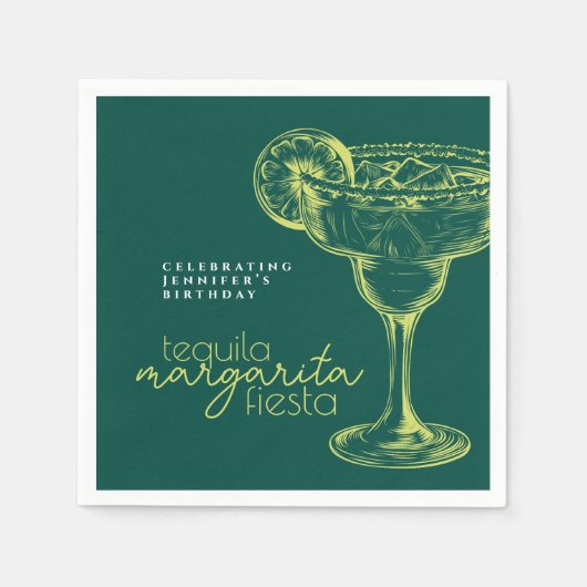 グリーンモダンマルガリタフィエスタバースデーパーティー スタンダードカクテルナプキン (正面)
