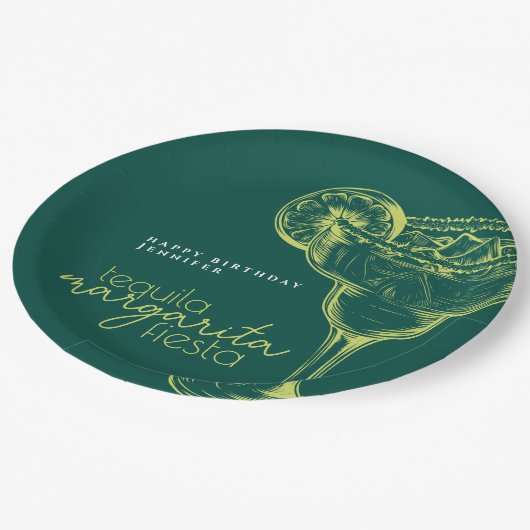 グリーンモダンマルガリタフィエスタバースデーパーティー ペーパープレート (アングル)