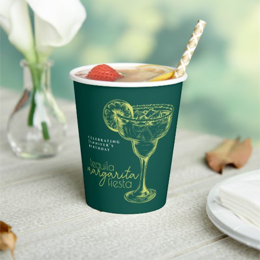 グリーンモダンマルガリタフィエスタバースデーパーティー 紙コップ (インサイチュ)