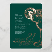 グリーンモダンマルガリタフィエスタ21歳の誕生日パーティー 箔招待状 (正面)