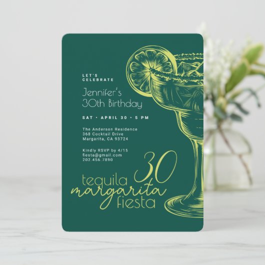グリーンモダンマルガリタフィエスタ30th誕生日パーティー 招待状 (スタンド正面)