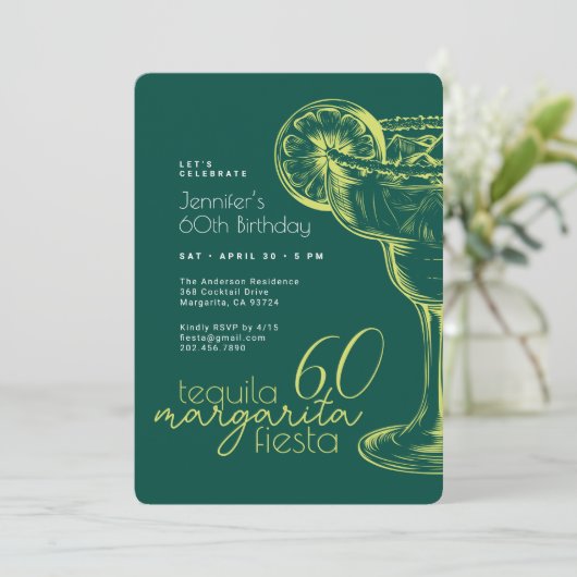 グリーンモダンマルガリタフィエスタ60thバースデーパーティー 招待状 (スタンド正面)