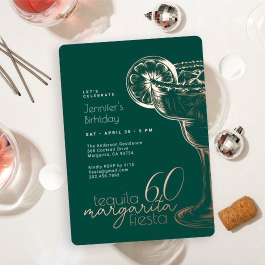 グリーンモダンマルガリタフィエスタ60thバースデーパーティー 箔招待状