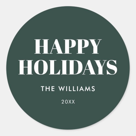 グリーンモダンミニマルのハッピーホリデー ラウンドシール (正面)