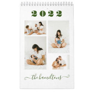 グリーンモダンミニマル家族写真新年 カレンダー