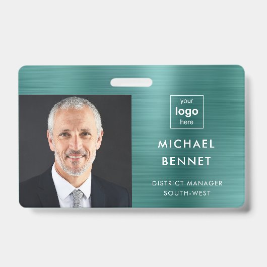 グリーンモダンメタリック会社の写真ID バッジ (正面)