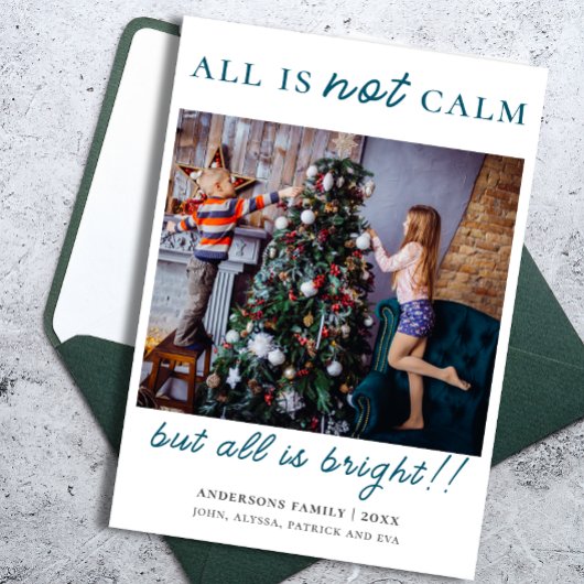 グリーンモダンメリークリスマスキッズ写真 シーズンカード