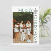 グリーンモダンメリークリスマスフォトホリデーカード シーズンカード (スタンド正面)