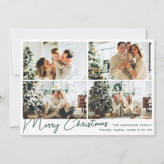 グリーンモダンメリークリスマスフォーフォトコラージュ シーズンカード (正面)
