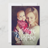 グリーンモダンメリークリスマスブラシ付きスクリプト写真 シーズンカード (正面)