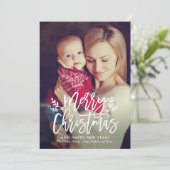 グリーンモダンメリークリスマスブラシ付きスクリプト写真 シーズンカード (スタンド正面)