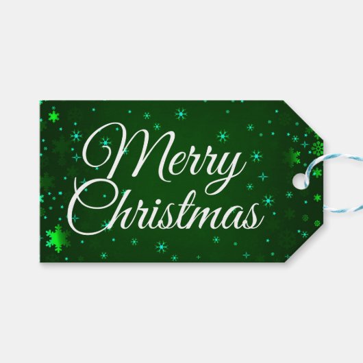 グリーンモダンメリークリスマス雪の結晶ギフト ギフトタグ (正面(横))
