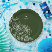 グリーンモダンモノグラムフローラ紙プレート ペーパープレート (パーティー)