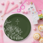 グリーンモダンモノグラムフローラ紙プレート ペーパープレート (パーティー)
