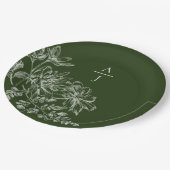 グリーンモダンモノグラムフローラ紙プレート ペーパープレート (アングル)