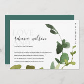 グリーンモダンユーカリ葉ブライダルシャワー サンキューカード (正面/裏面)