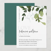 グリーンモダンユーカリ葉ブライダルシャワー サンキューカード (正面/裏面)