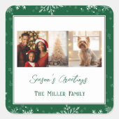 グリーンモダンラインホリデー写真 スクエアシール (正面)