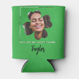 グリーンモダンラッキーシャムロック四葉クローバー写真 缶クーラー