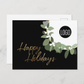グリーンモダンリースブラック企業のハッピーホリデイズ シーズンポストカード (正面/裏面)
