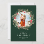 グリーンモダンリースワンフォトメリークリスマス シーズンカード (正面)