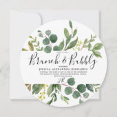 グリーンモダンリーフブライダルシャワーブランチ&バブリー 招待状 (正面)
