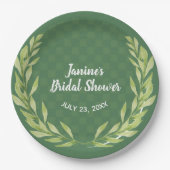 グリーンモダンリーフリースのカスタマイズ ペーパープレート (正面)