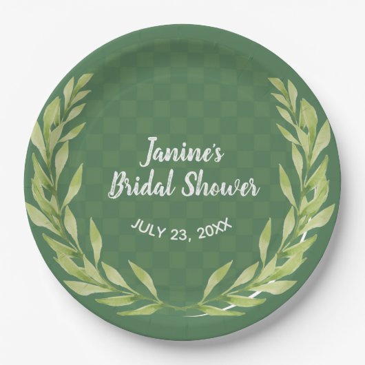 グリーンモダンリーフリースのカスタマイズ ペーパープレート (正面)