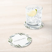 グリーンモダンリーフリース結婚婚約パーティ ラウンドペーパーコースター (インサイチュ)