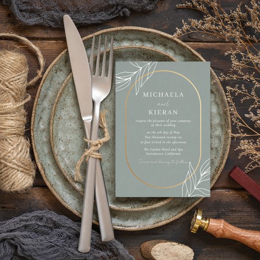 グリーンモダンリーフ庭園の結婚式 招待状