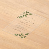 グリーンモダンリーフ澄んミニマ結婚リスト アクリル招待状 (レイダウン)