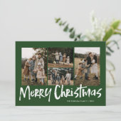 グリーンモダンレタリングファイブフォトメリークリスマス シーズンカード (スタンド正面)