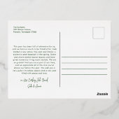 グリーンモダンレタリングファイブフォトメリークリスマス 箔シーズンポストカード (裏面)