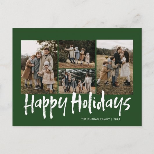 グリーンモダンレタリング5枚フォトハッピー シーズンポストカード (正面)