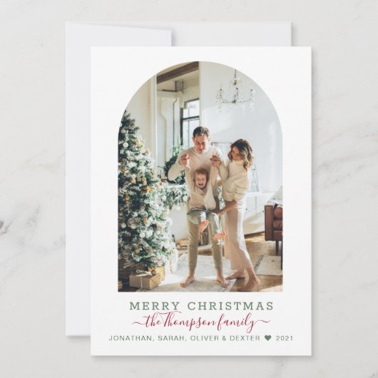 グリーンモダンレッドメリークリスマスアーチフォトホリダ シーズンカード (正面)