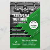 グリーンモダンロゴトレーニングフォトフィットネスマーケティング チラシ (正面)