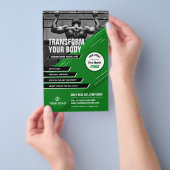 グリーンモダンロゴトレーニングフォトフィットネスマーケティング チラシ (ハンドル)