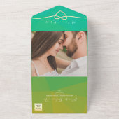 グリーンモダンロープハート結婚ズ オールインワン招待状 (外側)