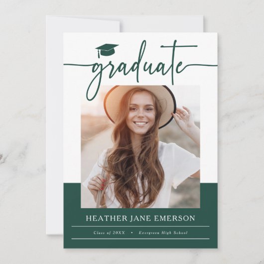 グリーンモダン卒業 案内状 (正面)