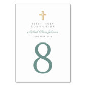 グリーンモダン宗教十字少年ファースト・コミュニオン テーブルナンバー (正面)