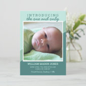 グリーンモダン導入写真ベビー 案内状 (スタンド正面)